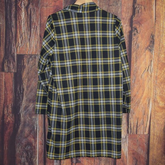 me & u me&u  Women's Sz 2X Black Gold Plaid CARDIGAN Duster -EXCELLENT CONDITION - Picture 2 of 6